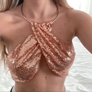 Sequined pink two-piece bathing suit bikini: small